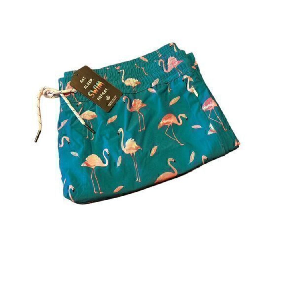 BRISIRA Men's Blue Flamingo Print Board Shorts Quick Dry - XL